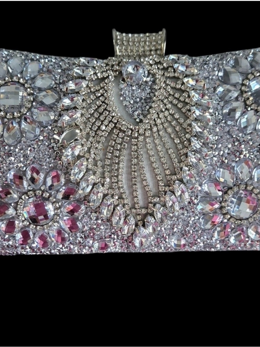 Crystal Embellished Silver Evening Clutch